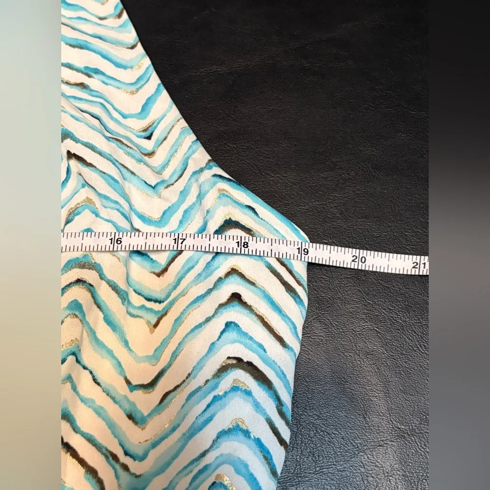 White House Black Market Wm Dress Printed Smock Sleeveless Blue High Neck Size M - Image 9