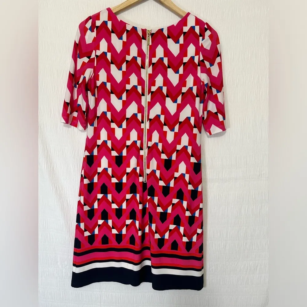 Eliza J Pink and Red Sheath Dress with Bateau Neckline - Image 7