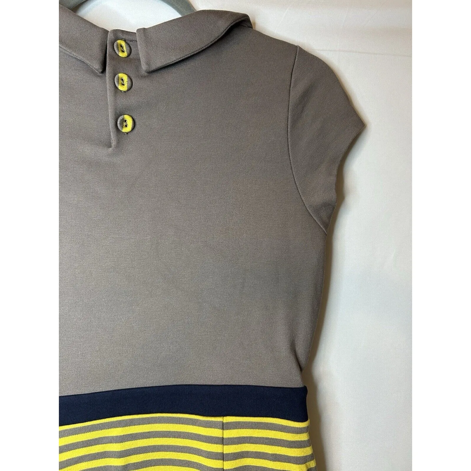 Boden Women Lila Dress 8L Gray Yellow Striped‎ Peter Pan Collar Cap Sleeve Retro Size 8 - Image 11