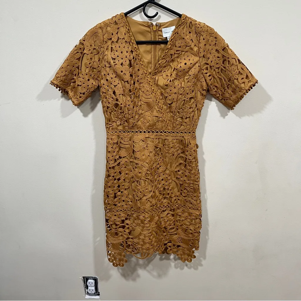 NWT Adelyn Rae Women's Adelyn Rae Size XS Mustard Tasha Crochet Lace Dress - Image 3
