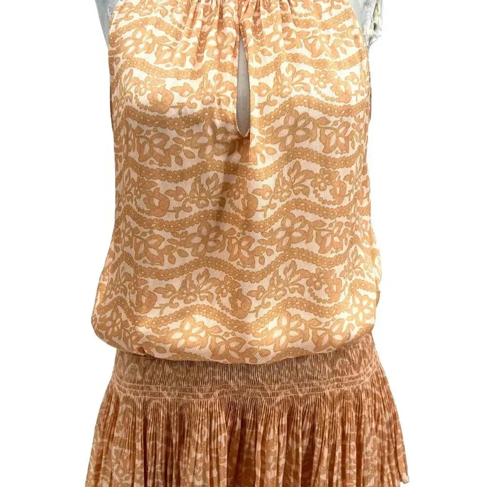 Current Air Los Angeles‎ The Wyland Dress Smocked Mini Orange Floral Size Small - Image 6