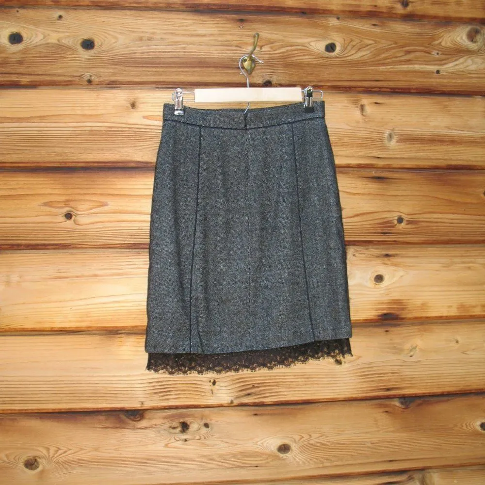 Rebecca Taylor Gray Tweed Linen Wool Pencil Skirt - Image 4