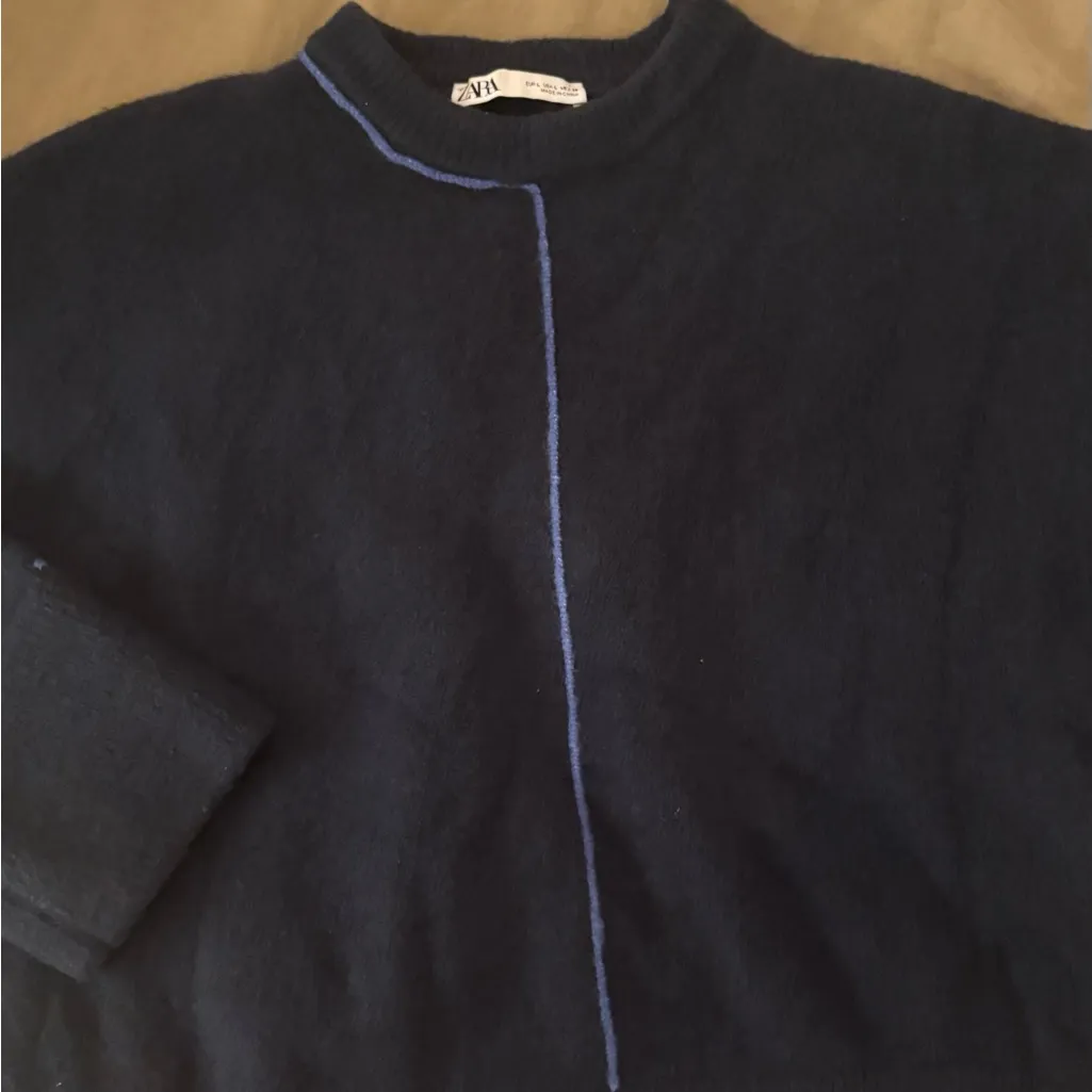 Zara Blue Wool Sweater with Contrast Detail - Image 2