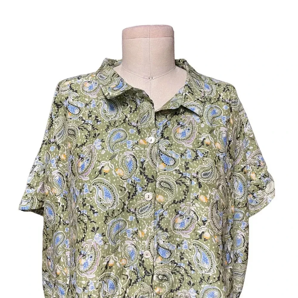 Roller Rabbit Turin Ellyott Dress Olive Green Blue Paisley Size Large - Image 4