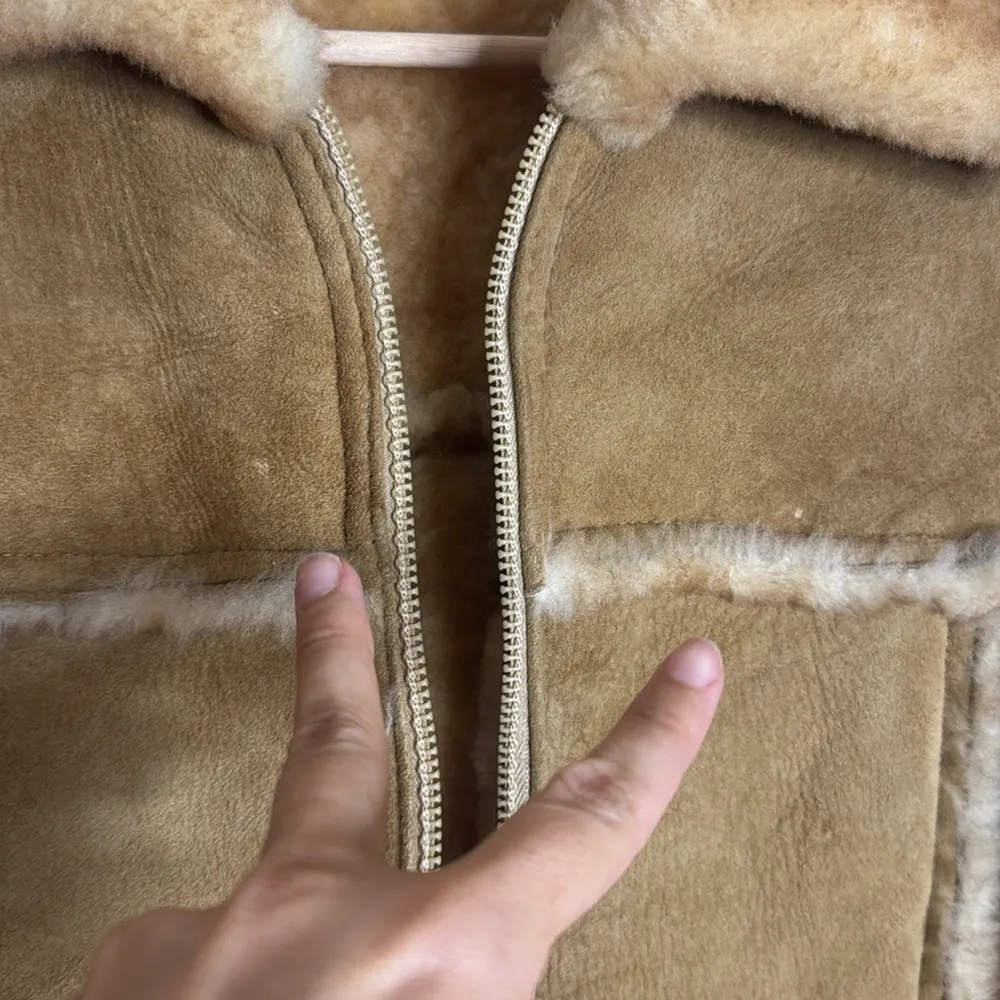 Wilsons suede & leather Sheepskin wool Suede Shearling Bomber Jacket vtg SZ 40 - Image 5