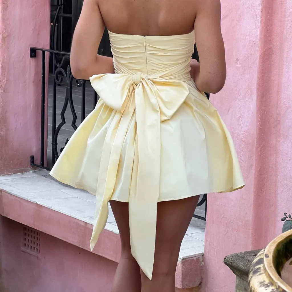 Babyboo Katrina Mini Dress Strapless Bubble Ruched Lemon Yellow Tie Back Size S - Image 9