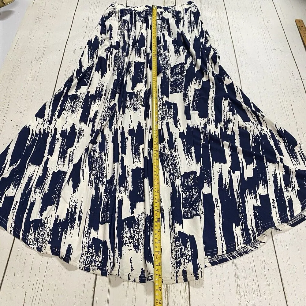 Selfie Couture Womens M Floor Length Maxi Peasant Skirt Blue White Slinky Flowy Size M - Image 9