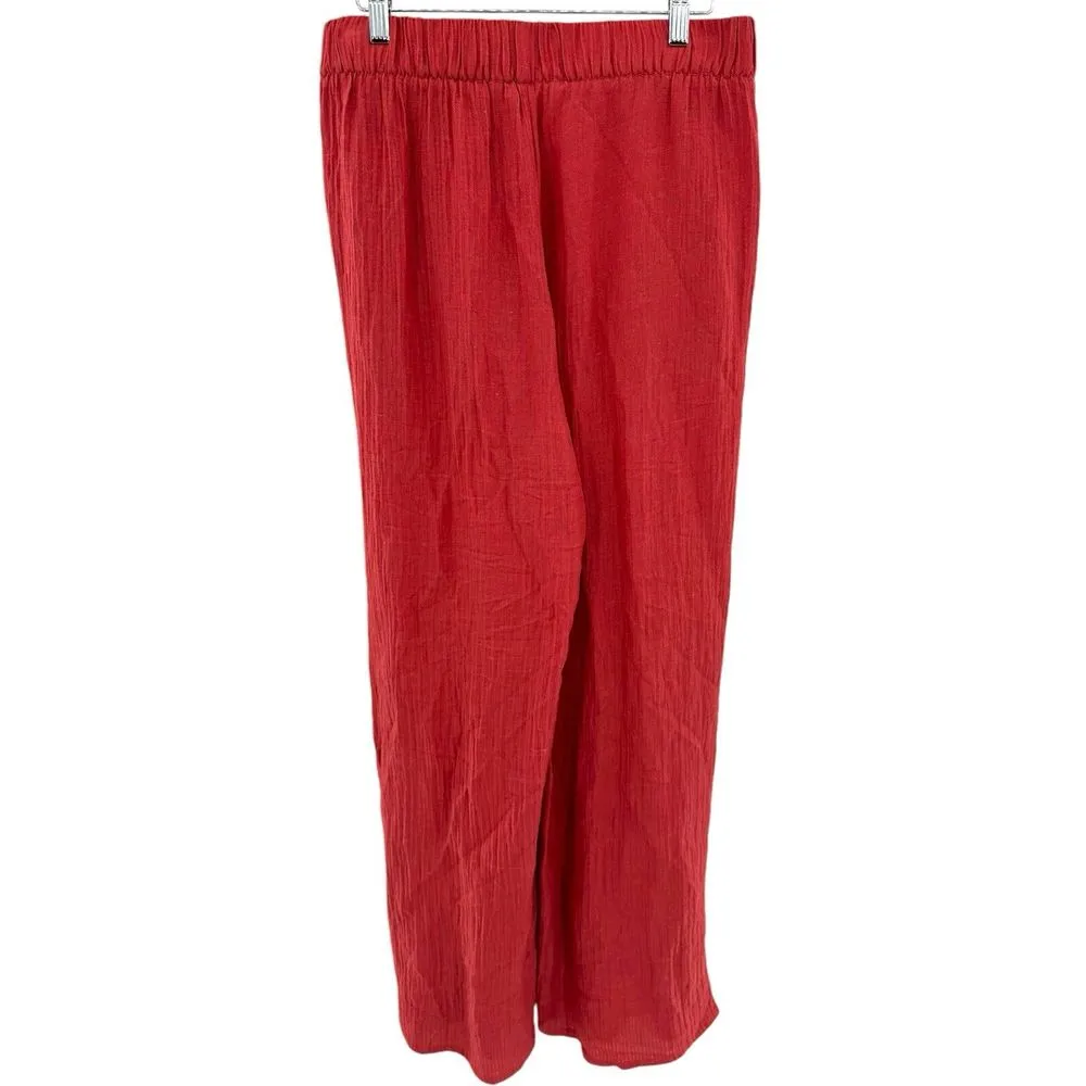 Soft Surroundings Size Medium Oceo Two Piece Set Pants Tunic Red Crinkle Gauze - Image 10