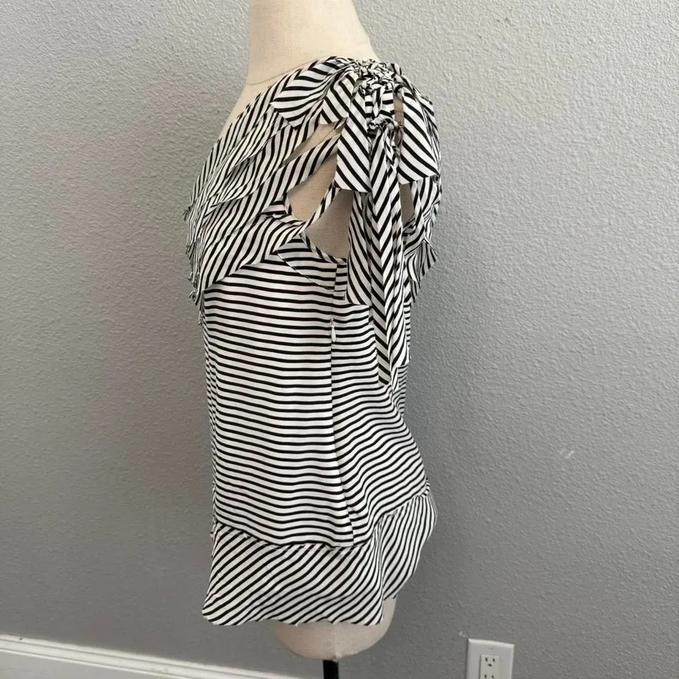 BCBGMaxAzria One Shoulder Striped Silk Blouse Size Small - Image 2