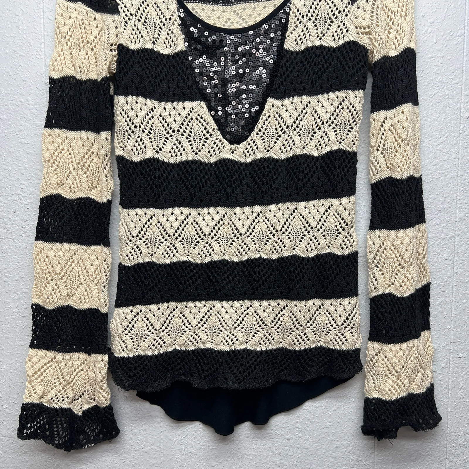 Living Doll Sequin Sweater Womens Small Open Knit Fairy Boho Y2K Whimsigoth - Image 4