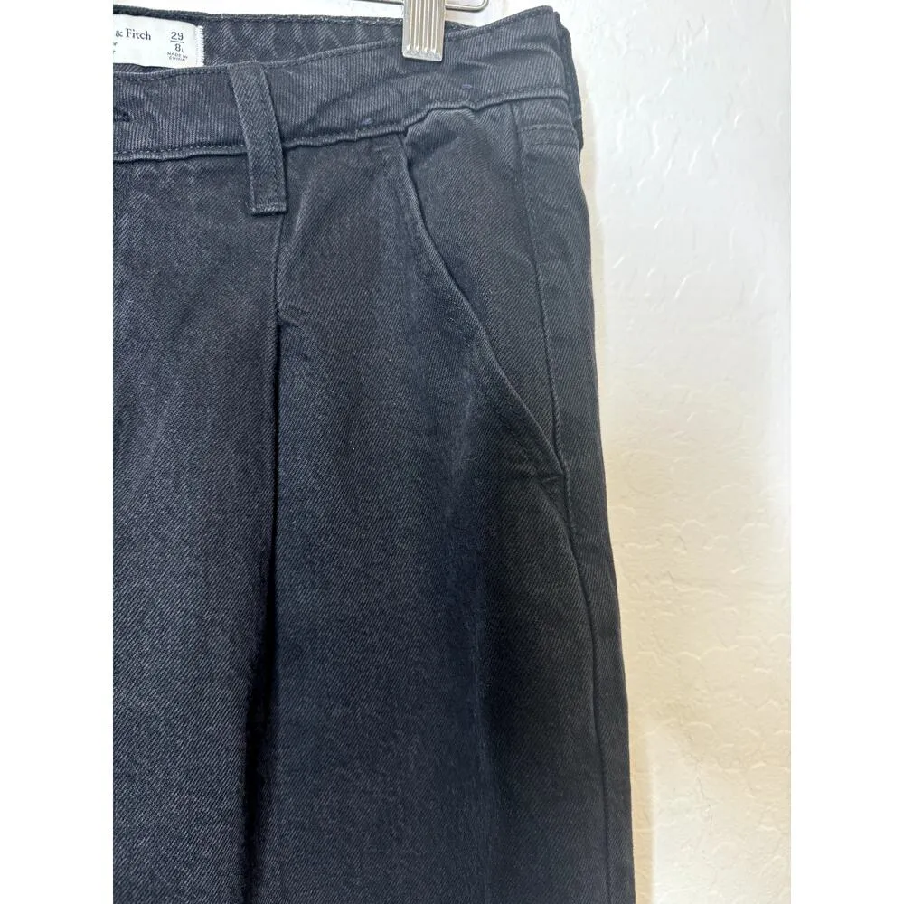 Abercrombie & Fitch The Loose High Rise Size 29 Raw Hem Black Pleated - Image 5