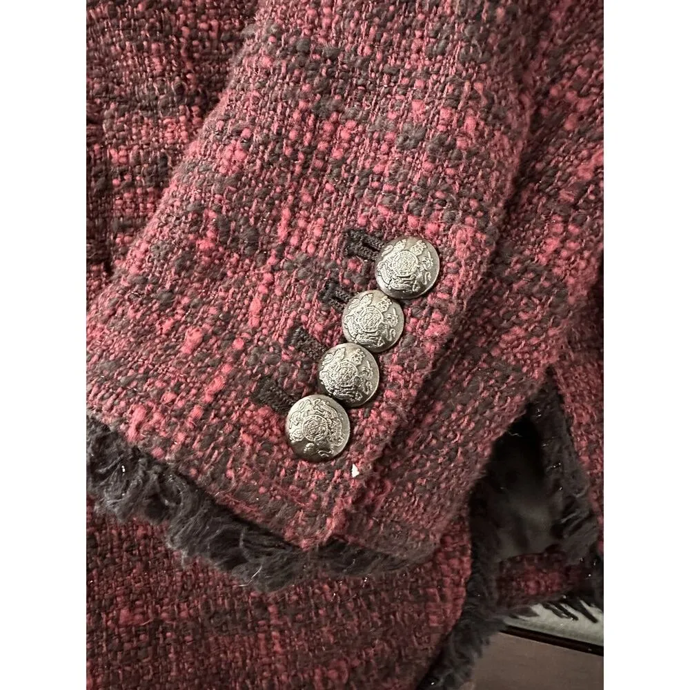 Banana Republic Boucle Raw Edge Academy Blazer Ruby Wine 2P Petite - Image 8