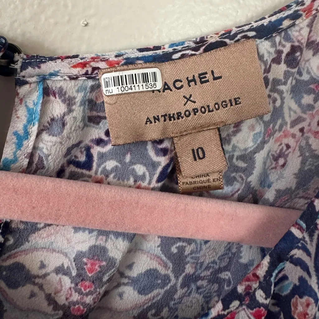 Kachel x Anthropologie Kaleidoscope Blue Print 35% Silk Tiered Midi Dress - Image 6