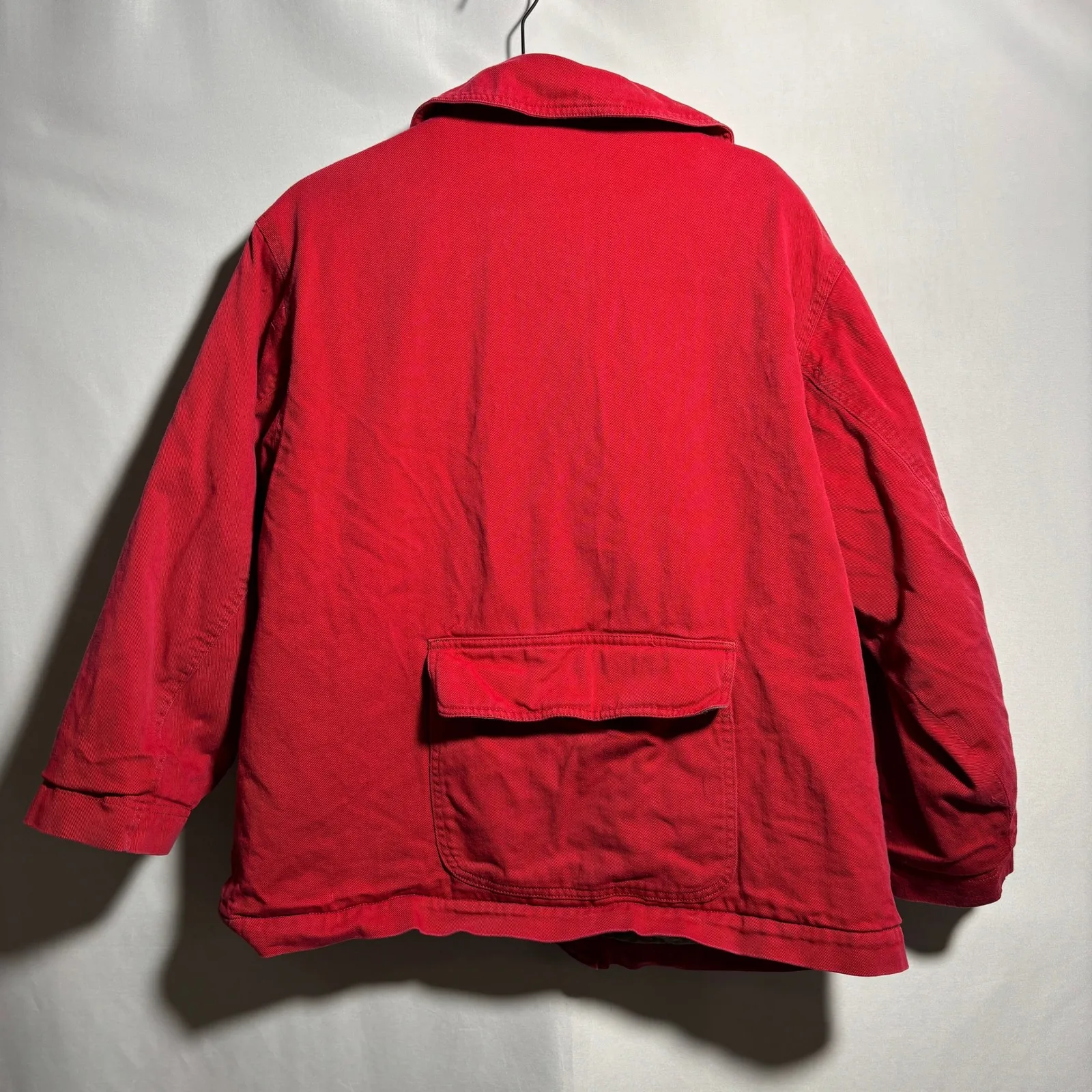 Womens Red Utility Jacket Button Up Workwear Pockets Canvas Collared XXL SEE Size 1X - Image 2
