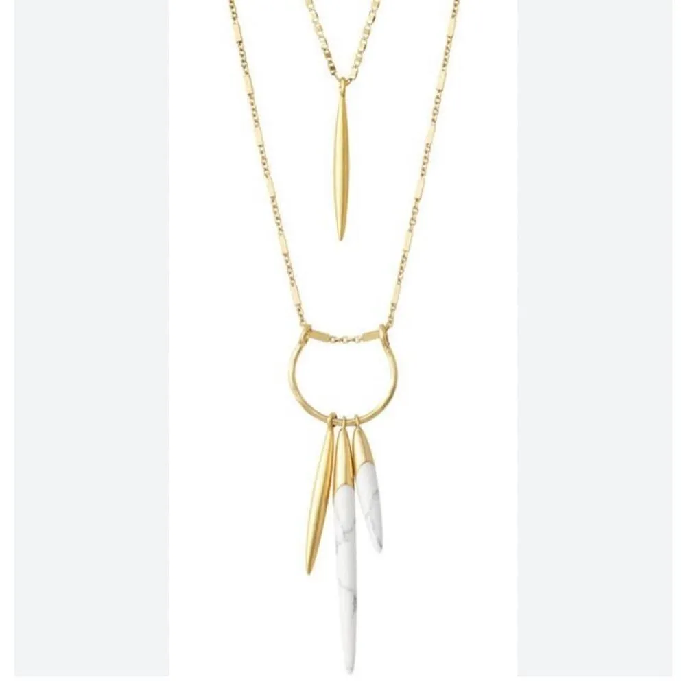 Stella &‎ Dot Quill Layering Necklace Gold Tone Marbled - Image 5