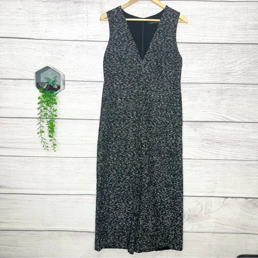 Zara Woman Black & Gray Textured Tweed Wide Leg Jumpsuit Size Medium - Image 10