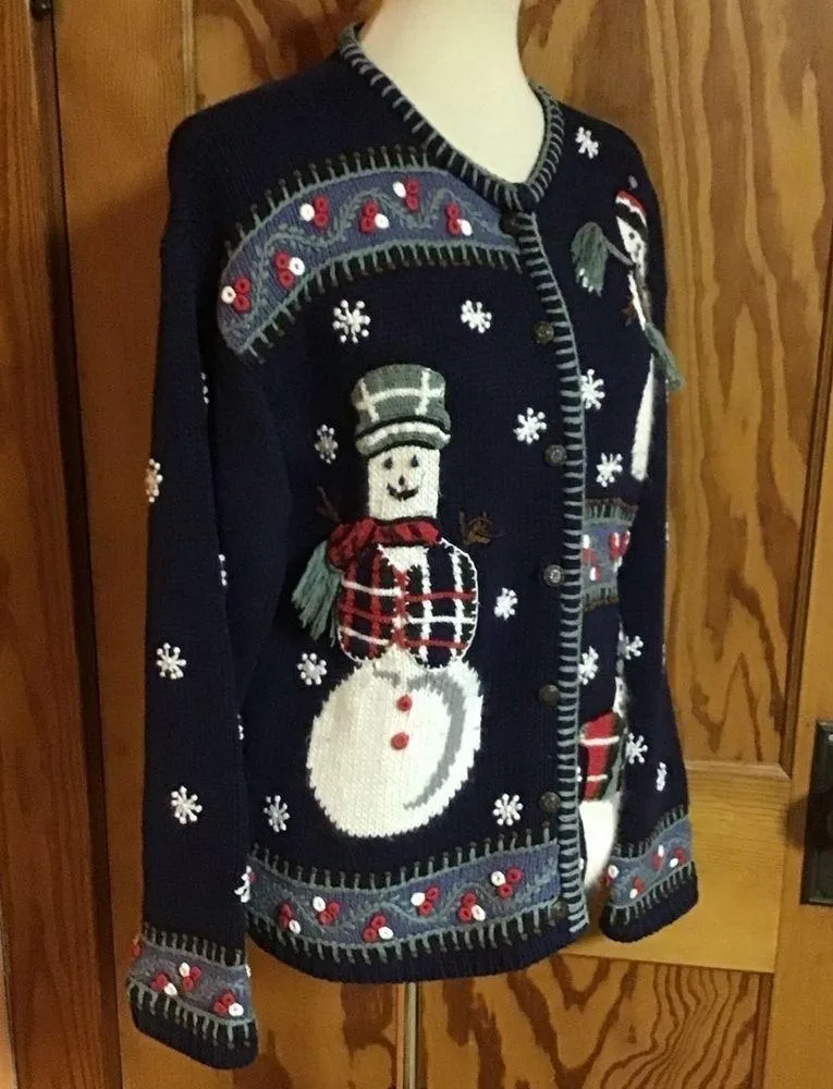 Retro Y2K snowman holiday cardigan sweater Size M - Image 5