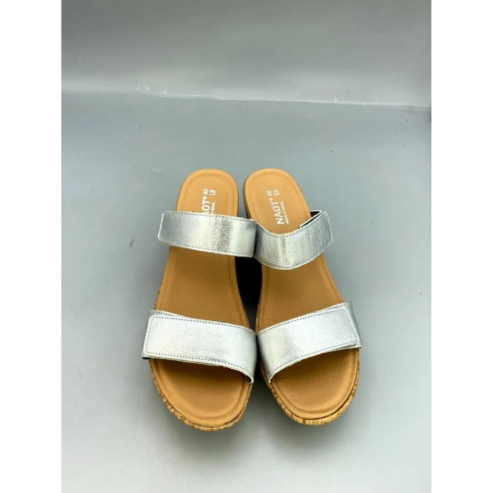 Naot Caveran Women's Wedge Sandal Us 9 Silver Leather Adjustable Hook & Loop - Image 3