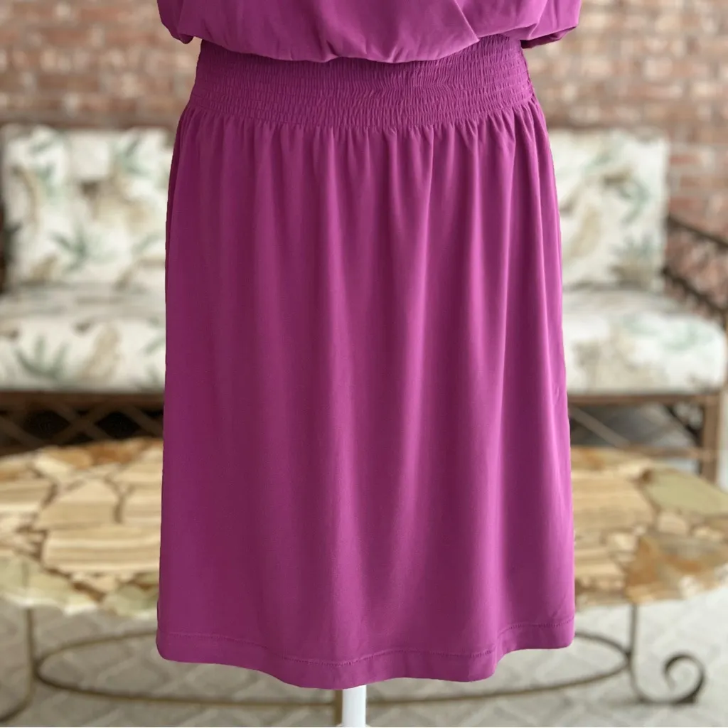 NWT WHBM Dress Tie Shoulder Mini Cap Sleeves Purple Knit M Smock Waist Party - Image 4