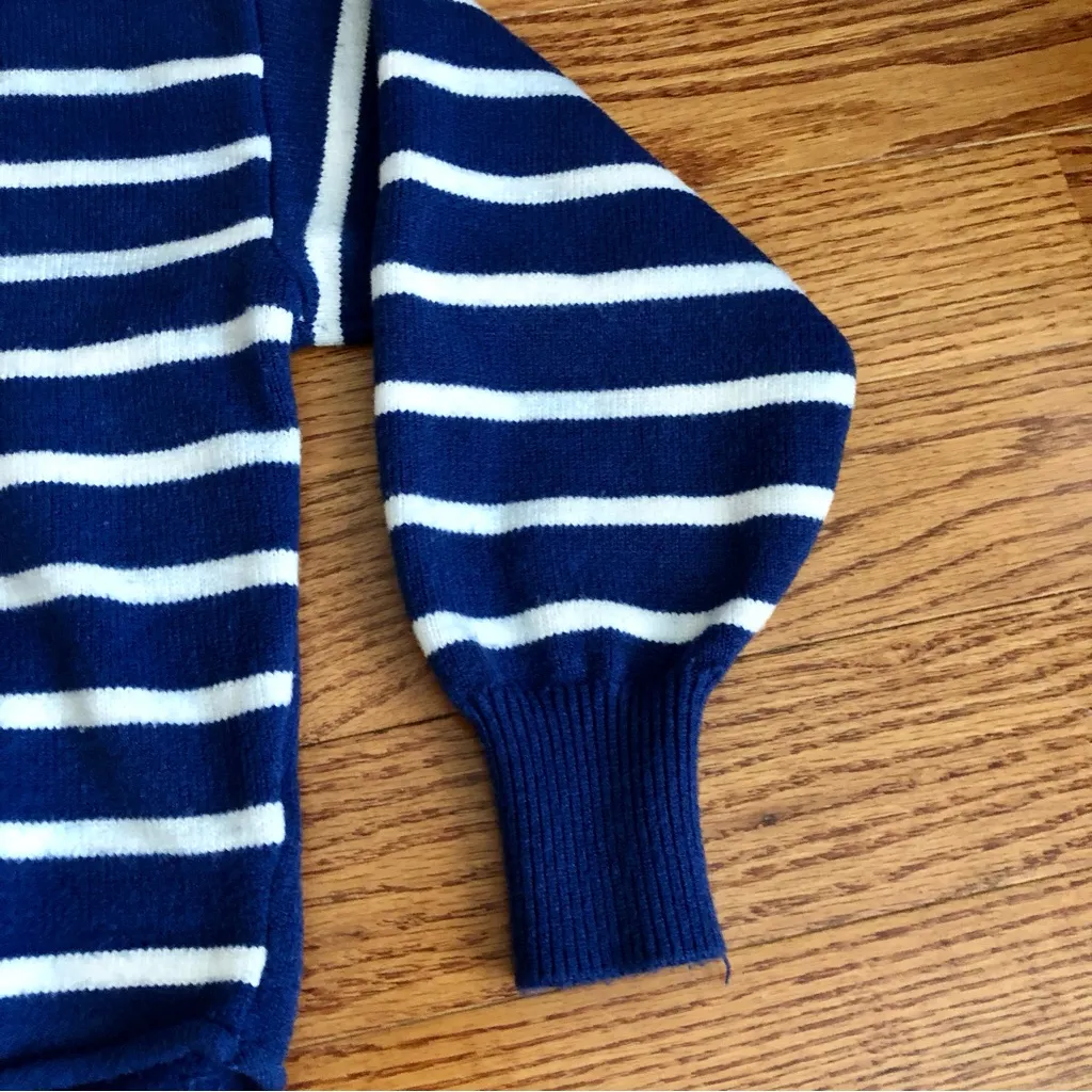 Kerri Rosenthal Striped Heart Polo Nautical Blue White Sweater Women’s Size S - Image 4