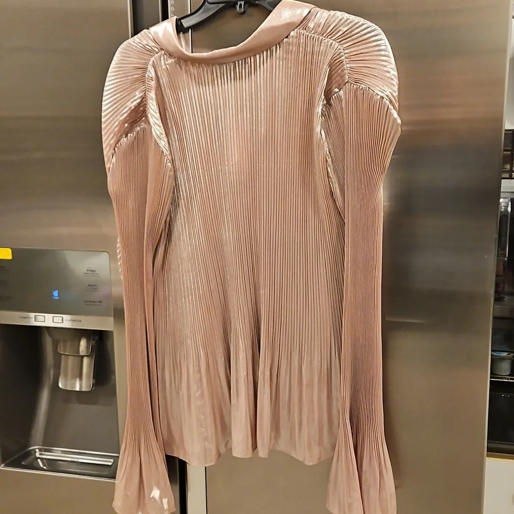💕DEREK LAM 10 CROSBY💕 Ellery Metallic Plissé Tie-Neck Top ~ Pink Silver 16 NWT - Image 13