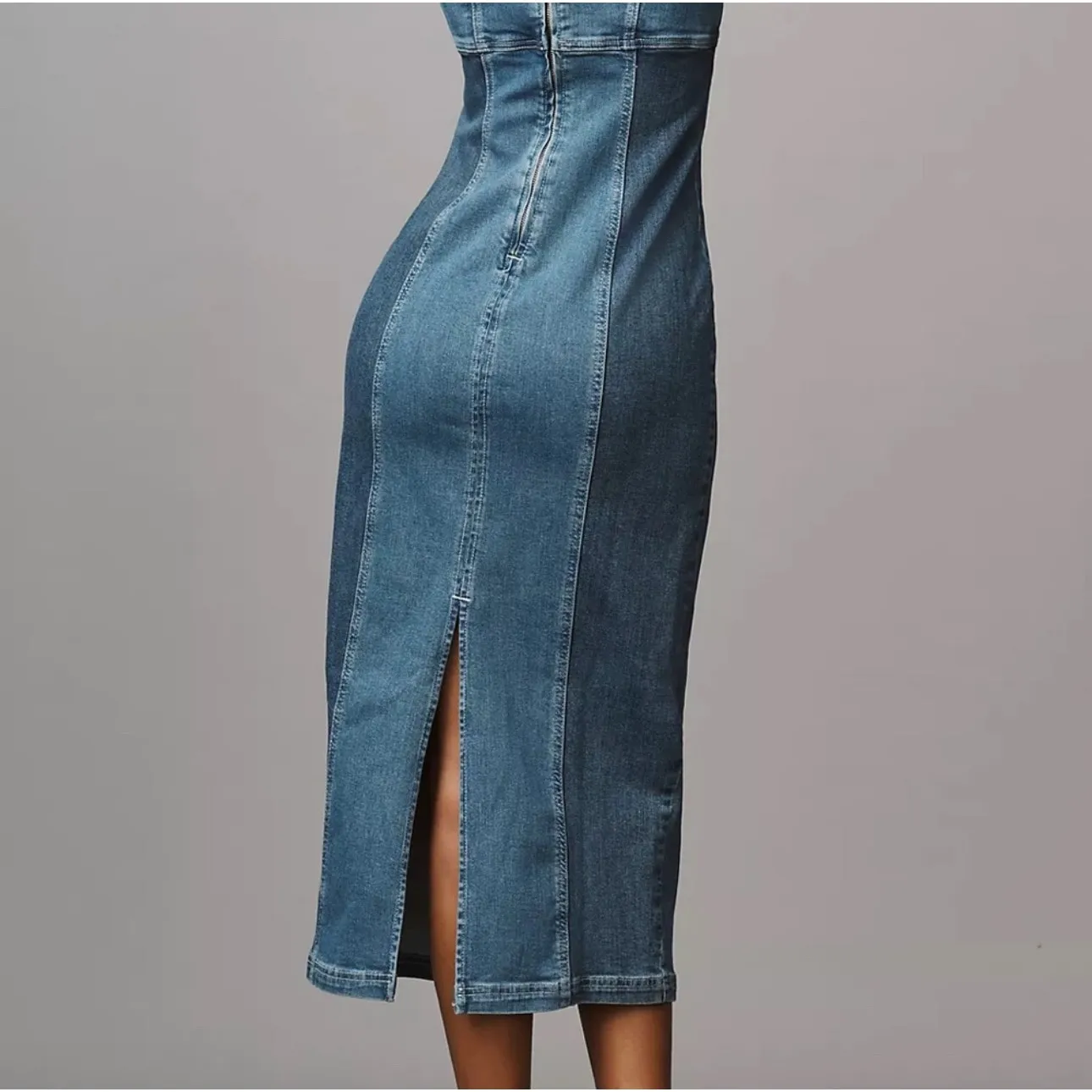 Pilcro Anthropologie Square-Neck Corset Denim Midi Dress Small - Image 3