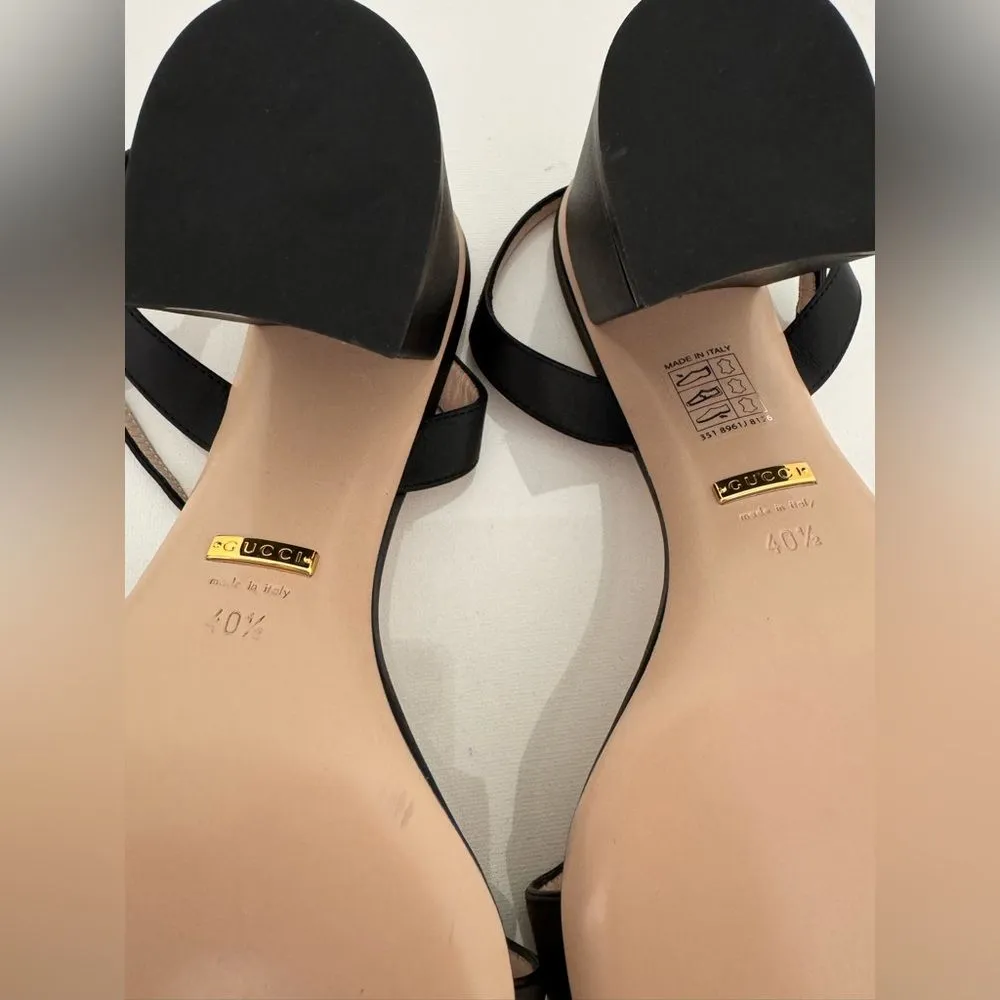 Gucci GG Marmont Black Leather Heel Sandals EU 40.5 US 10.5 Authentic - Image 10