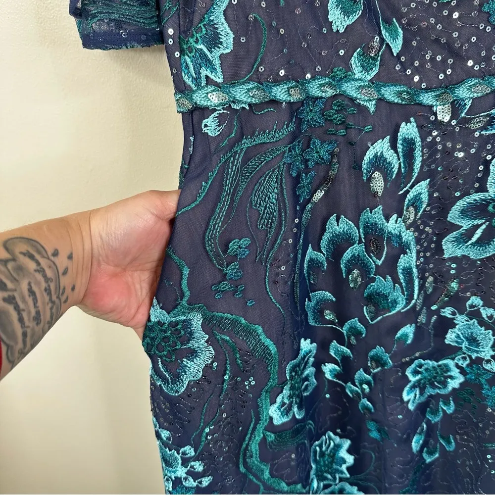 NEW Marchesa Notte Gown Womens 10 Sequin Embroidered Tulle Formal Maxi Dress Blue - Image 11