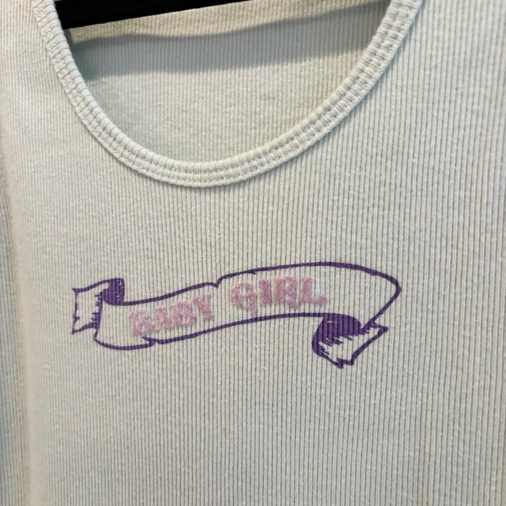 Y2K Baby Girl Xhilaration Tank Top Fuzzy Graphic 90's Women's 100% Cotton Size M - Image 4