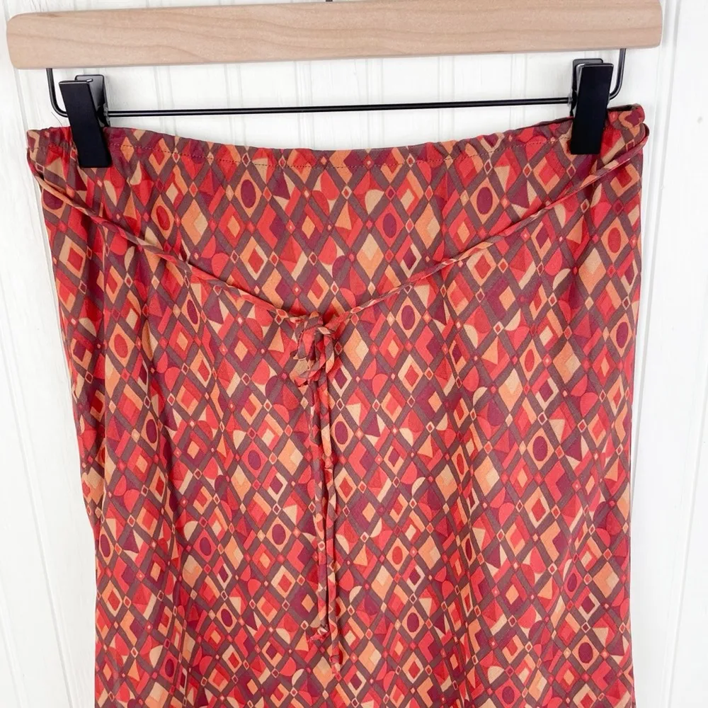 Vintage 90s Y2K Clio Midi Skirt Tie Waist Orange Geometric Print Size Medium - Image 3