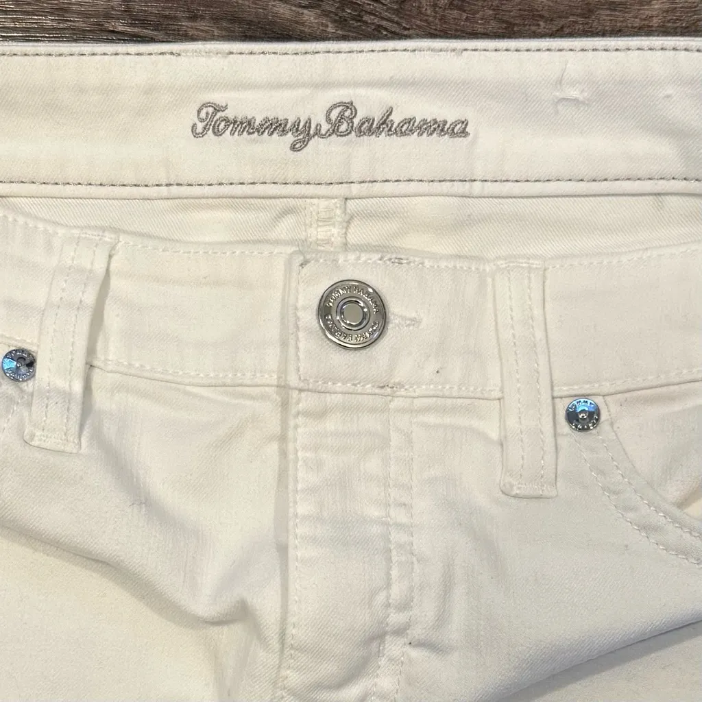 Tommy Bahama White Denim Ella Twill Skirt Size 0 Raw Hem Summer Vacation - Image 2