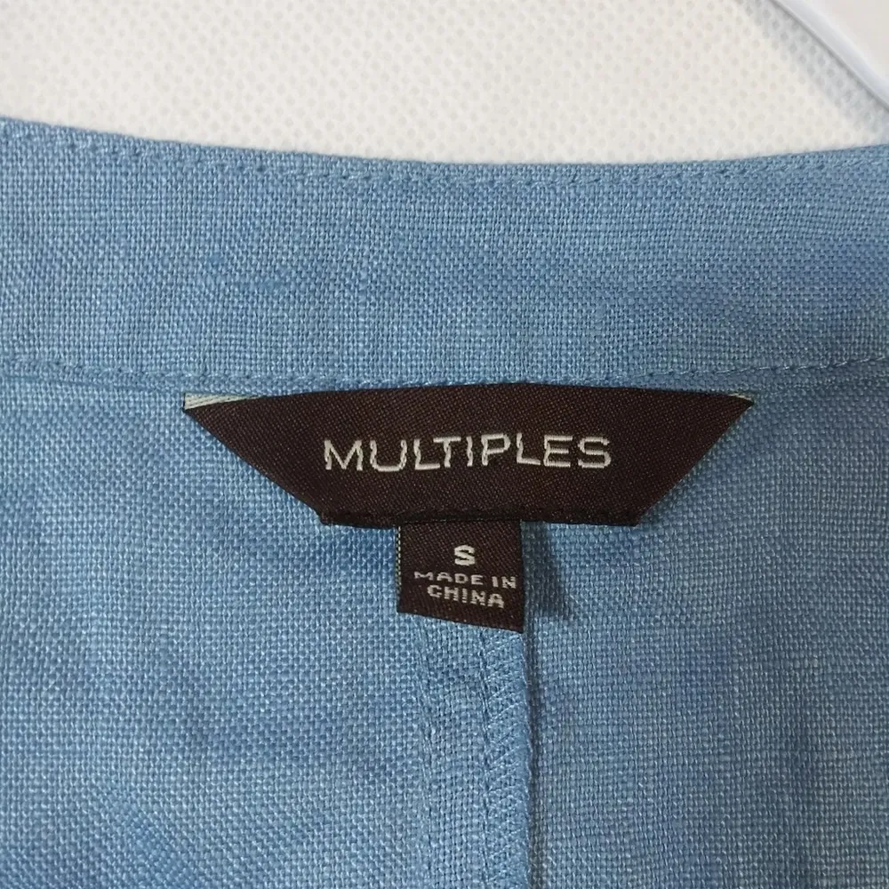 Multiples Blue Linen Open Front Crochet Jacket Cardigan Size Small - Image 5