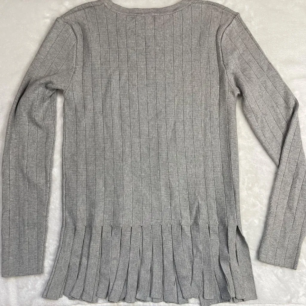 Neiman Marcus Fringe Hem Ribbed Knit Top Women's Size Medium Rayon Gray NEW - Image 5