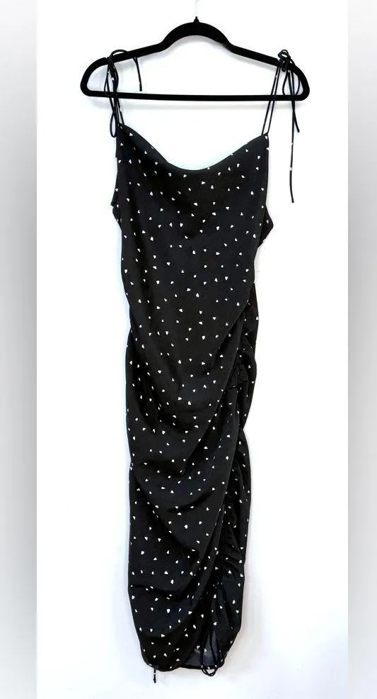 LIONESS by PRINCESS POLLY Black White Heart Print Ruched Midi Slip Dress XS - Image 6