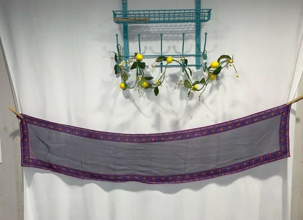 Elegant Vintage Anne Klein grey silk scarf pink purple floral trim - Image 5