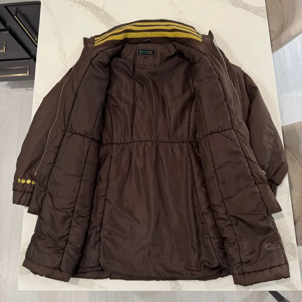Vintage COOGI Long Puffer Coat Cinch Waist Women’s 2X Brown/Gold Large Back Logo - Image 7