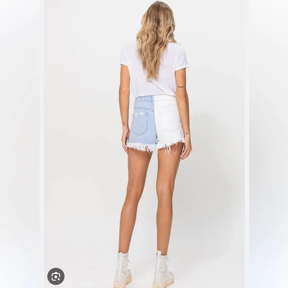 Vervet Womens M High Rise Two Tone Distressed Jeans Shorts Frayed Denim Festival Blue Size M - Image 6