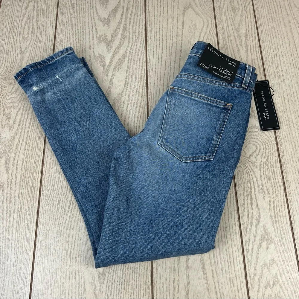 Veronica Beard Ryleigh Patched Knee Straight Leg Jeans 24/00 Atlas Blue $328 - Image 6
