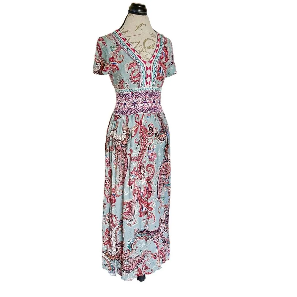 Anthropologie Aldo Martins Dress XS Paisley Maxi Festival Boho chic indie Retro - Image 4