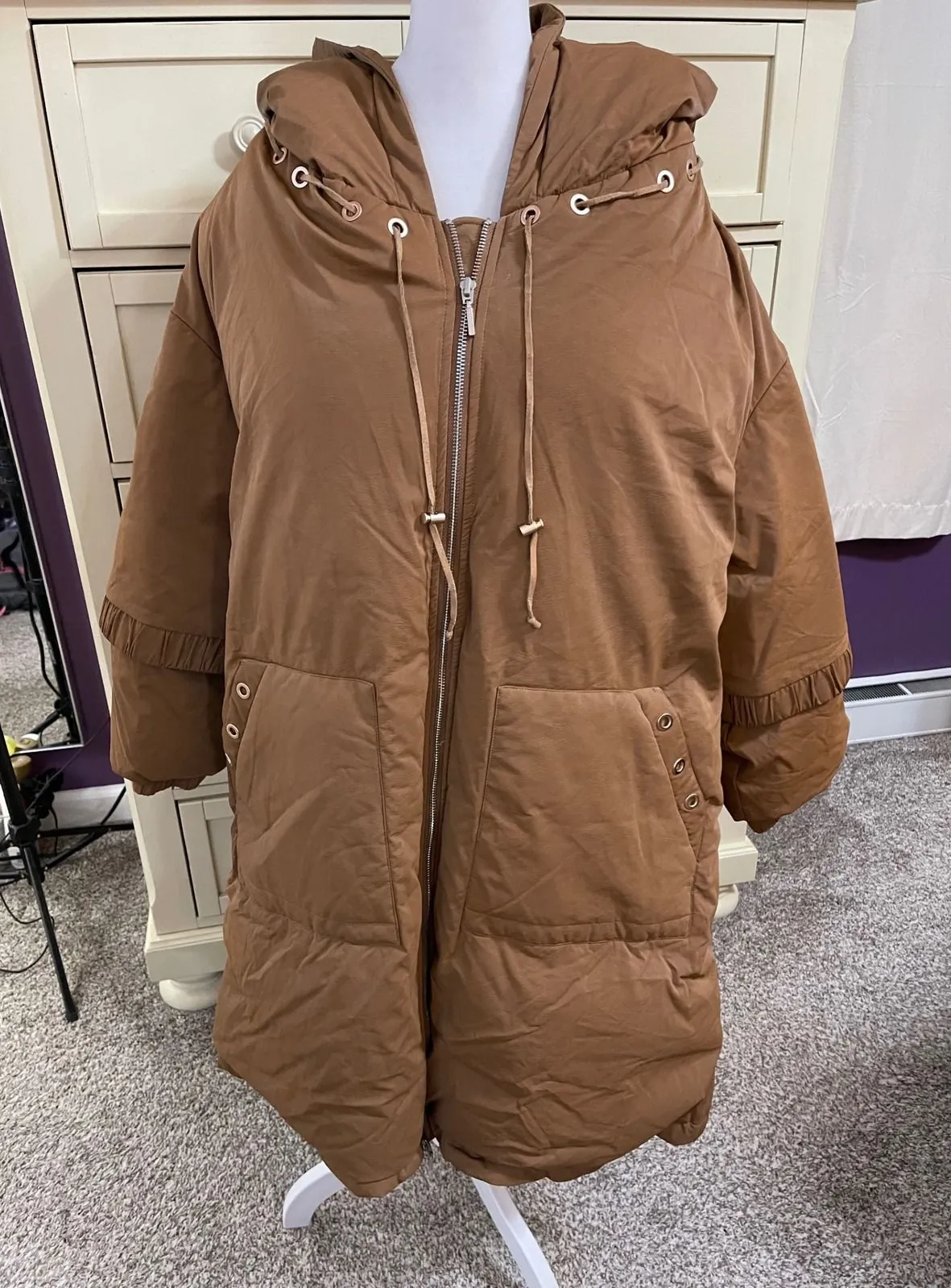 Nap Loungewear Take a nap Women's Tan Oversized Hooded Down Parka M Brown Size undefined - Image 1