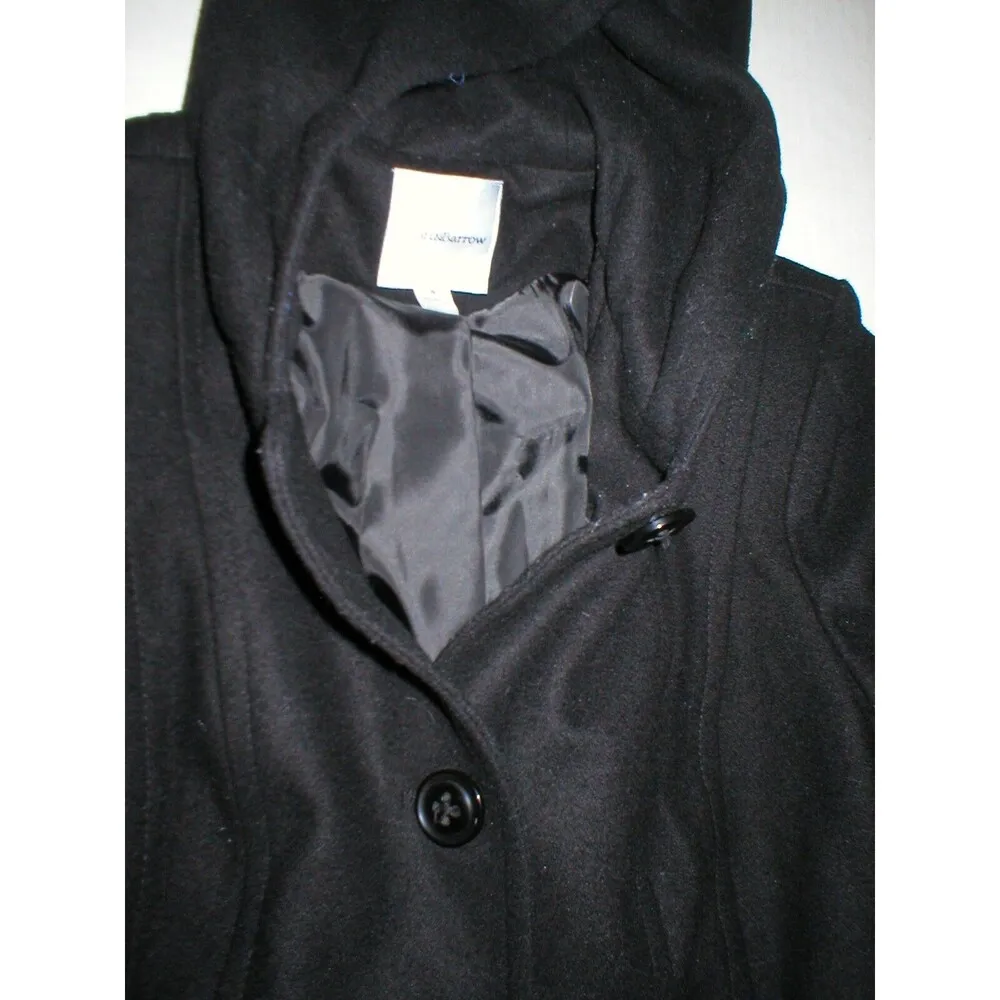 New NWT $180 Womens Long Croft & Barrow Wool Coat S Black Hood Small Peacoat - Image 2