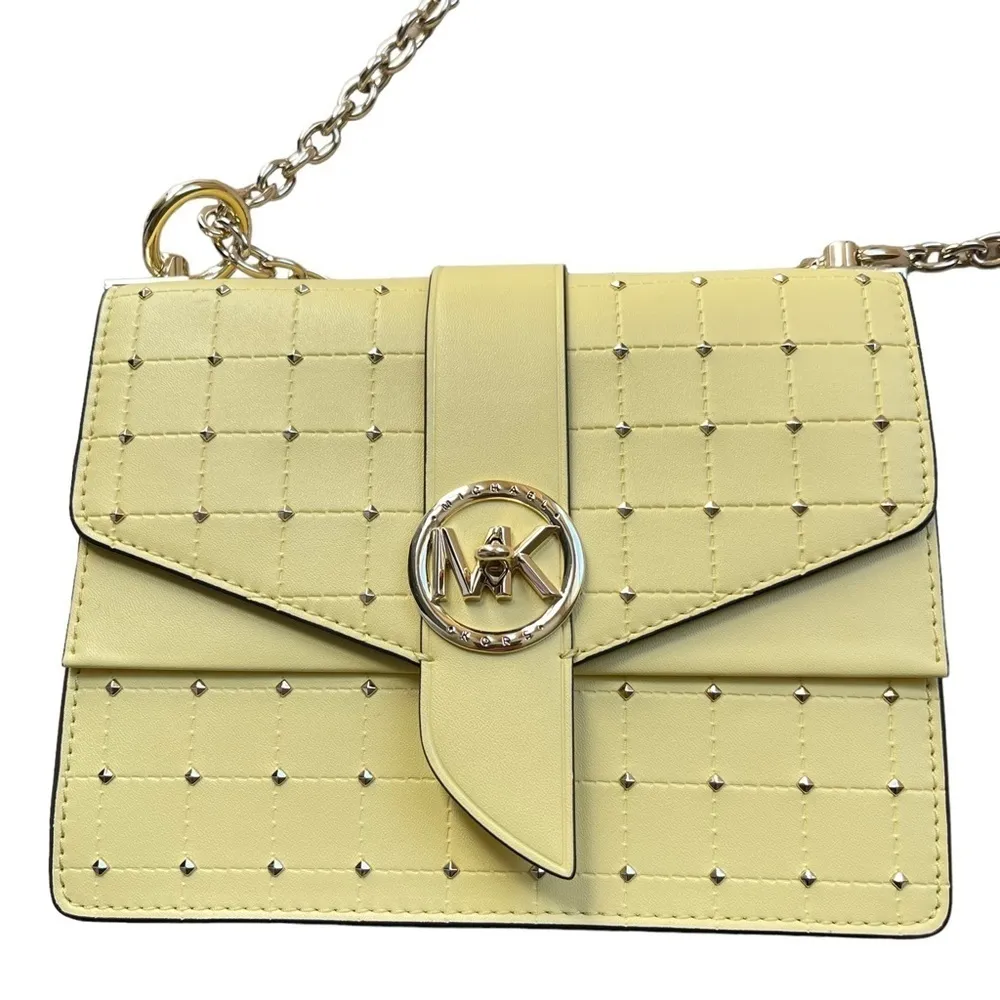 Michael Kors Greenwich Buttercup Convertible Crossbody Bag Gold Studded Chain - Image 6