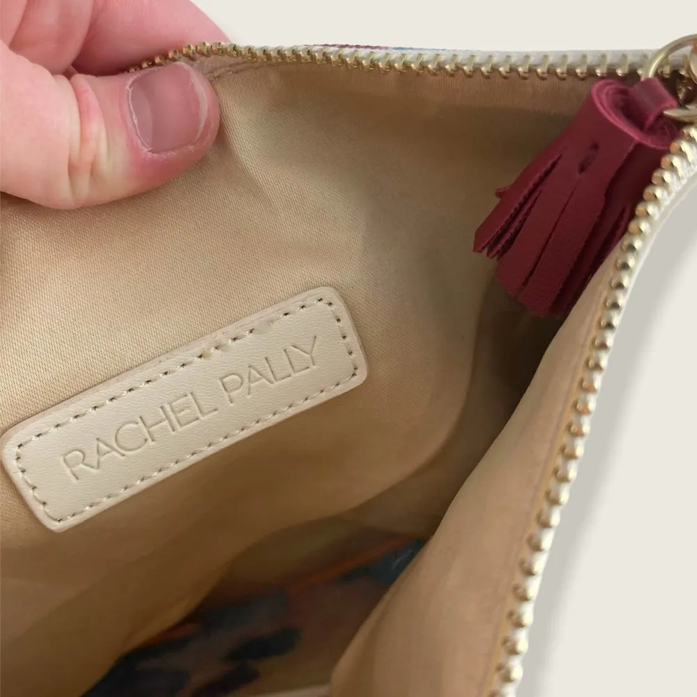 Rachel Pally Cream Blue Floral Vegan Fold Over Reversible Tassel Zip Clutch - Image 5