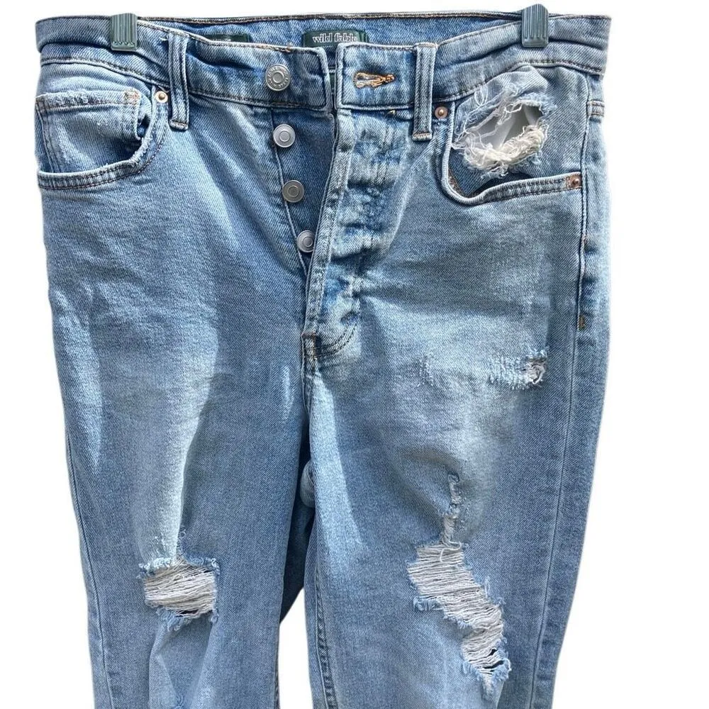 Wild fable “highest rise straight” light wash button fly distressed jeans Sz 4 # - Image 5
