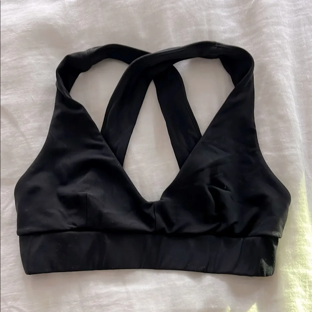 Carbon38 Black V Neck Criss Cross Strappy Sports Bra Size S - Image 2