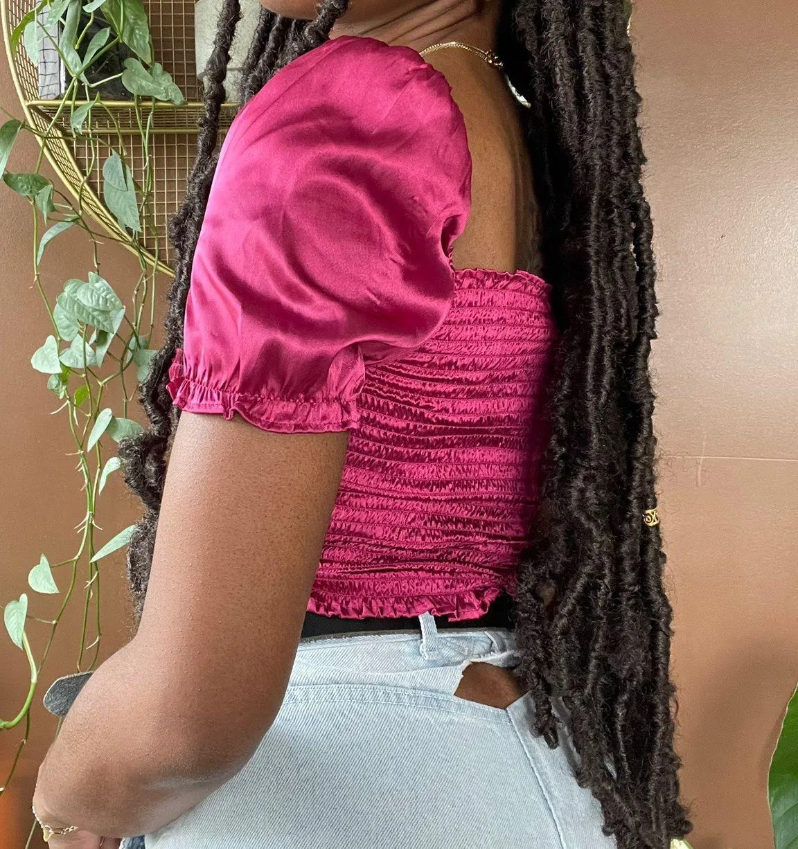 Urban Outfitters Magenta Satin Smocked Top✨ - Image 4