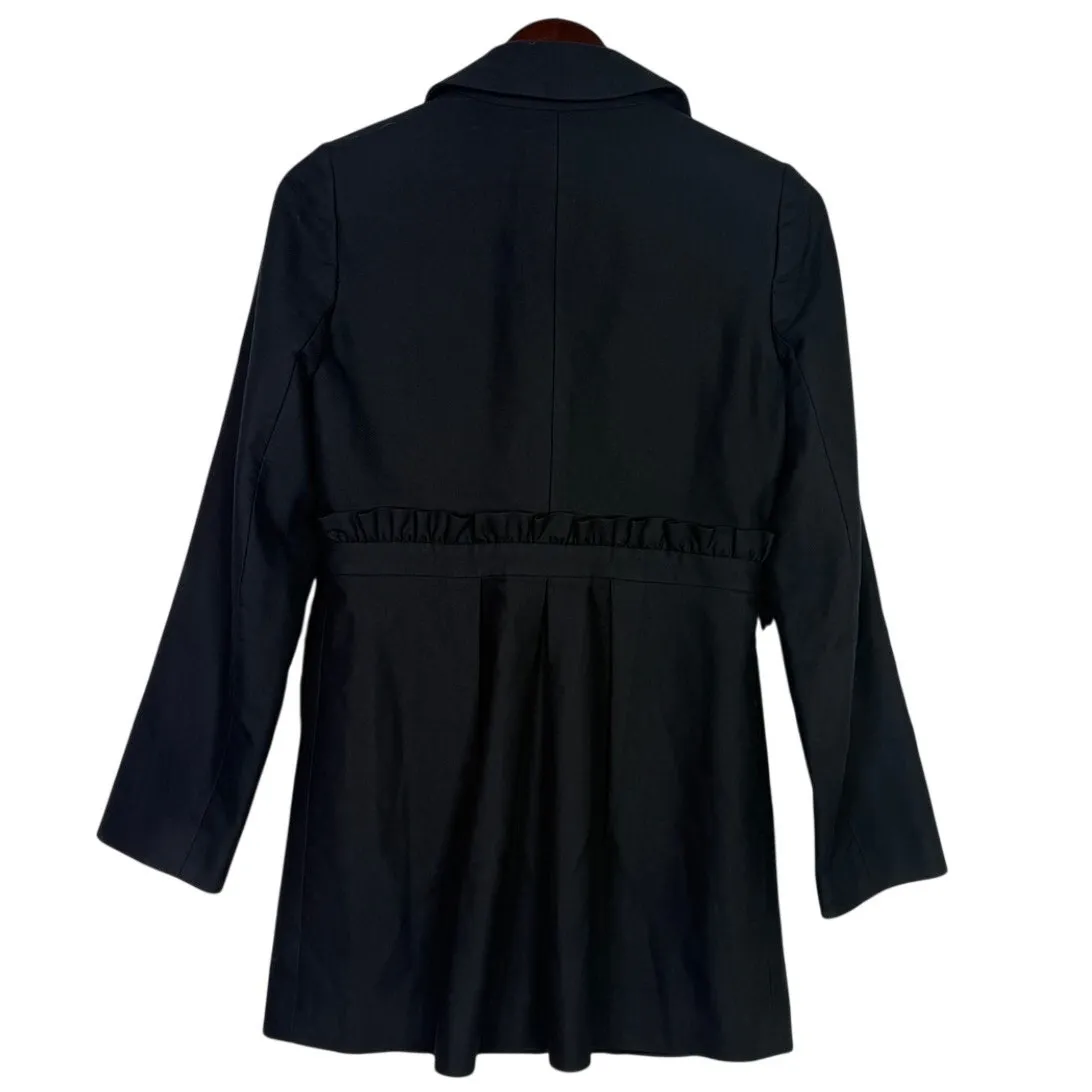 J.Crew Ruffle Tie Waist Button Down Collar Mid Length Coat Jacket Pocket 2 Black - Image 14