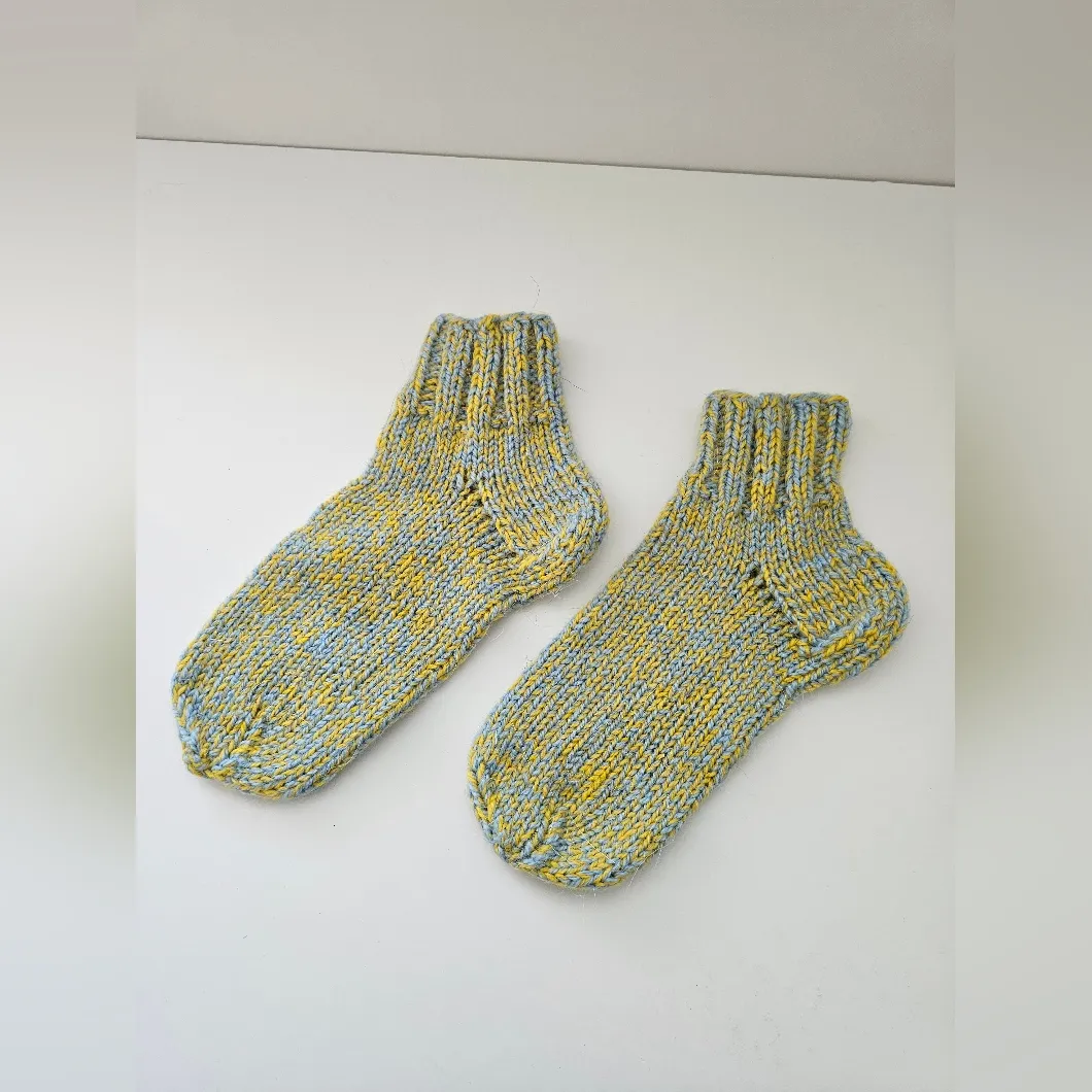 Yellow And Blue Wool Knit Ankle Socks - Image 2