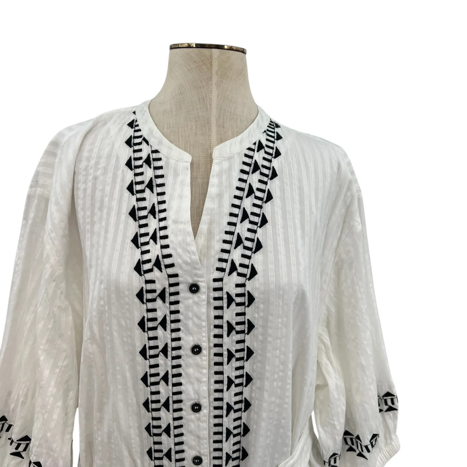 Anthropologie Dolan Pia Cotton Shirt Dress Belted White Black Size XXL - Image 4