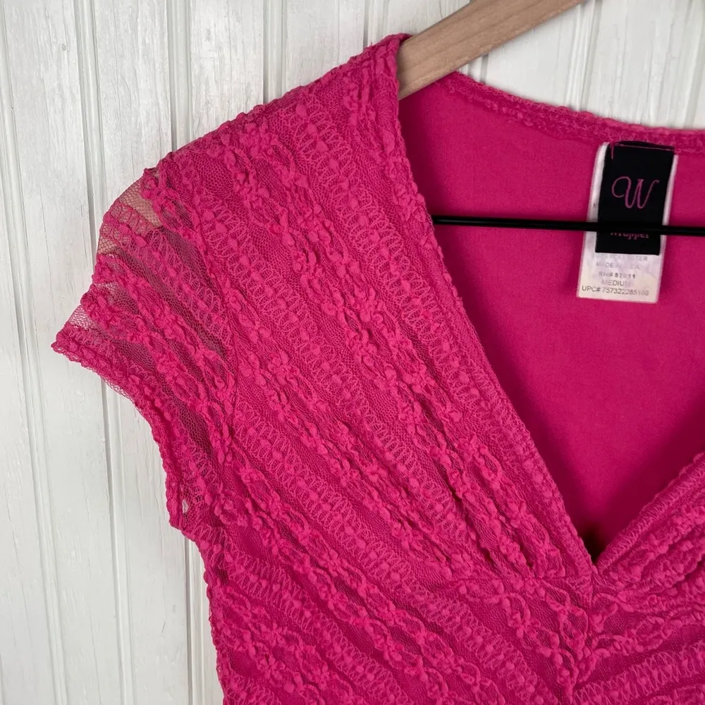 Vintage Y2K Wrapper Pink Lace V-neck Babydoll Top Blouse Size Medium Fairycore - Image 7